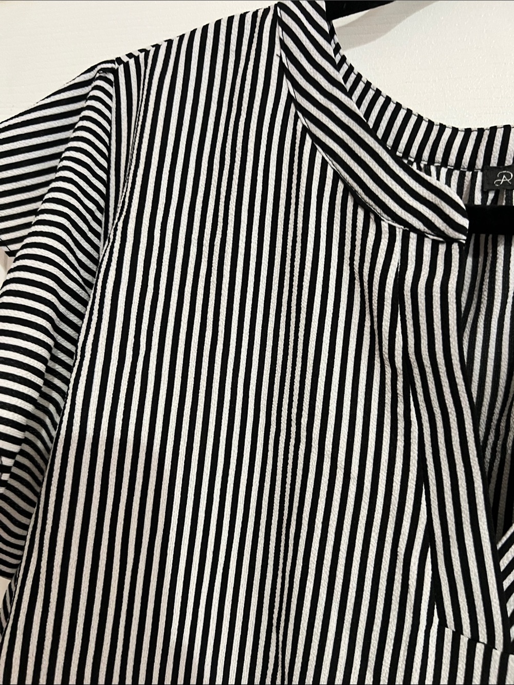 Adrianna Papell Black and White Striped Cap-Sleeve V-Neck Blouse - Picture 3 of 5